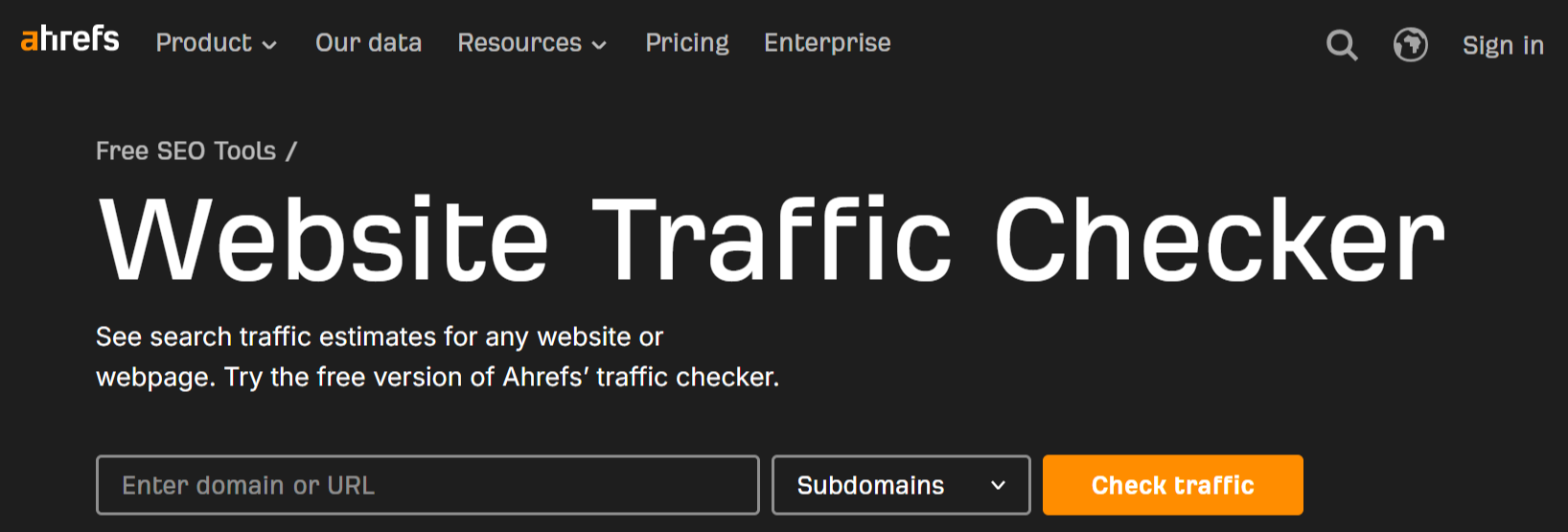 Ahrefs Website Traffic Checker tool for dentists in the UK analyzing website traffic and SEO performance.