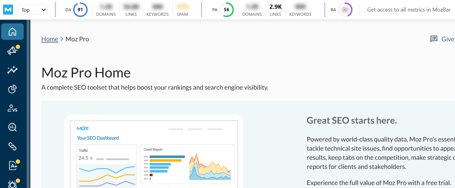 Moz Pro dashboard featured in the best SEO tools for dentists in the UK for complete website optimization.