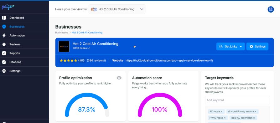 SEO Optimer dashboard featured among the best SEO tools for dentists in the UK for website optimization.