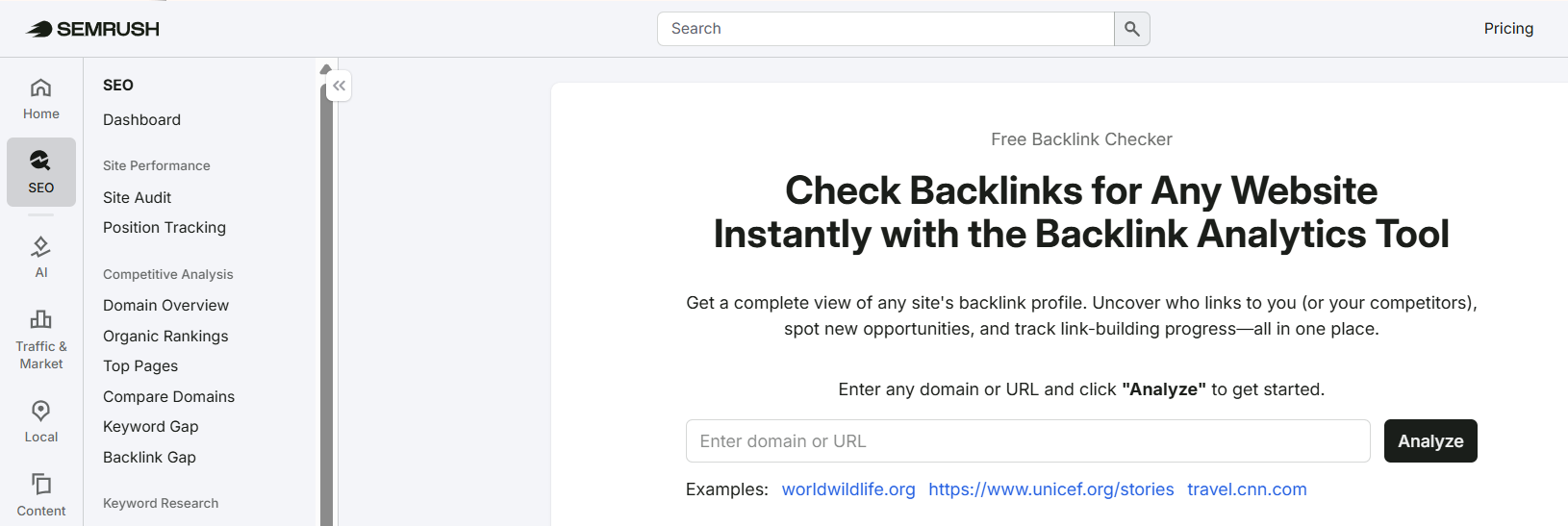 Semrush Backlink Analytics tool reviewing backlinks for a UK dentist website.